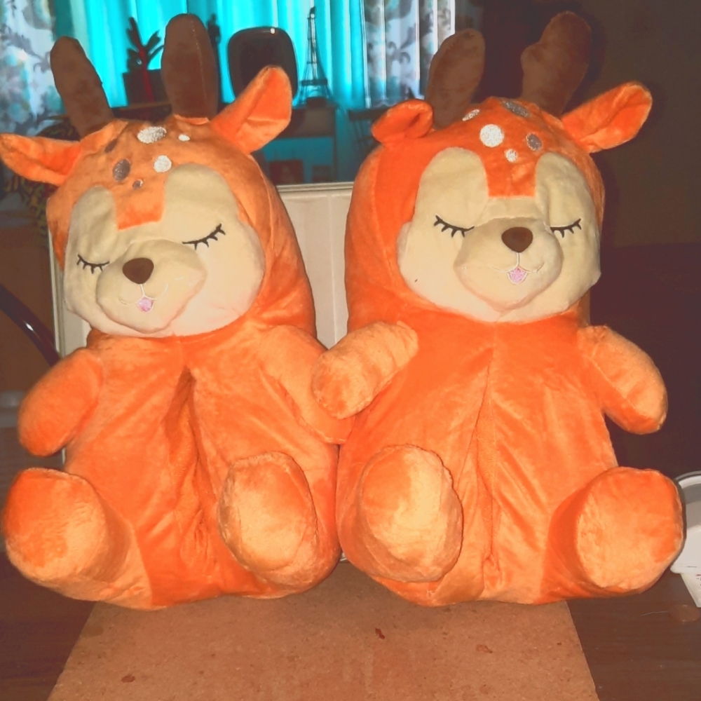 Soft Plush Large Deer Slippers Size M New